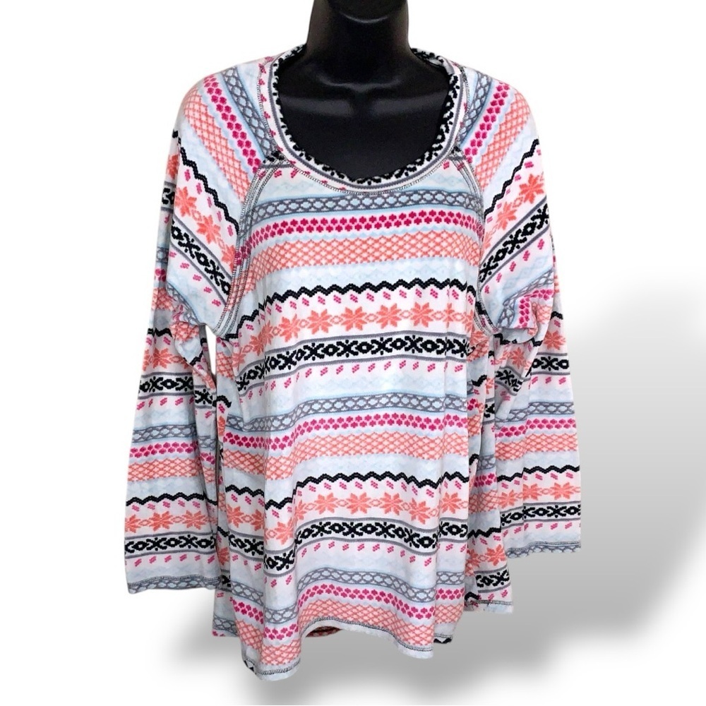 Large Cuddl Duds Climate Right Fleece Long Sleeve Top Nordic Fair Isle Casual
